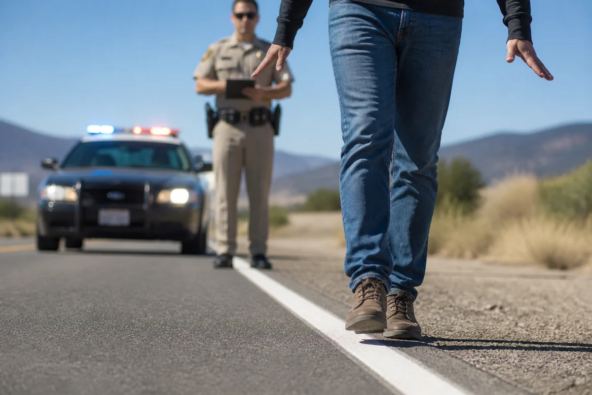 A police officer administering a roadside field sobriety test