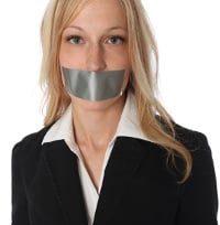 prosecutor with tape over her mouth so she cannot go against plea deal