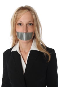 prosecutor with tape over her mouth so she cannot go against plea deal